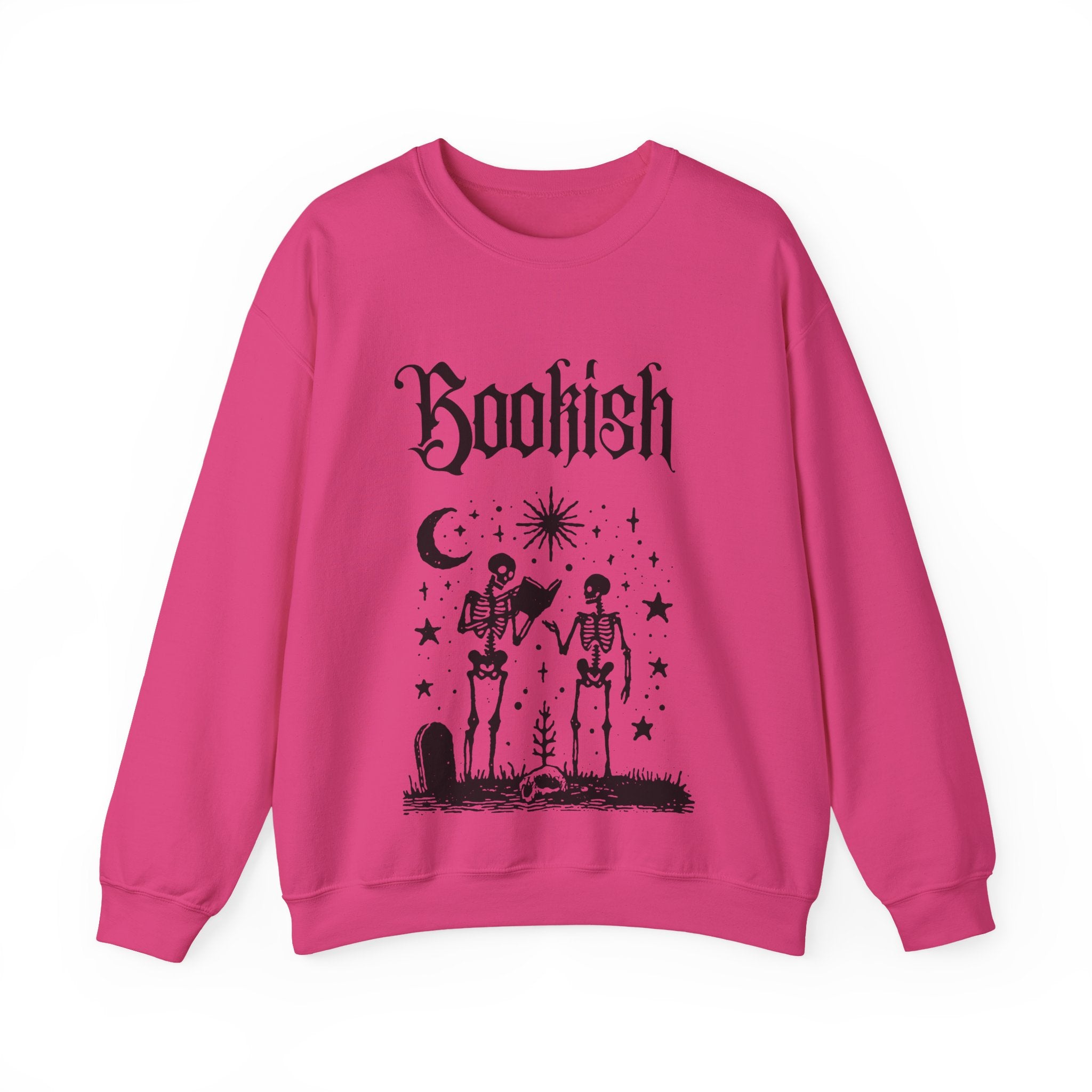Bookish Crewneck Sweatshirt — "This book is spooktacular" Skeleton Reading Graphic