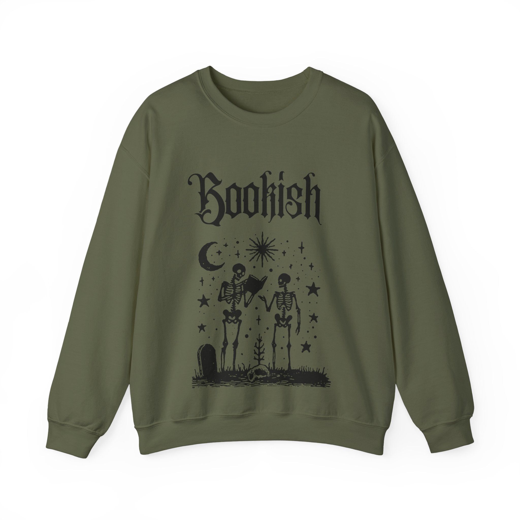 Bookish Crewneck Sweatshirt — "This book is spooktacular" Skeleton Reading Graphic