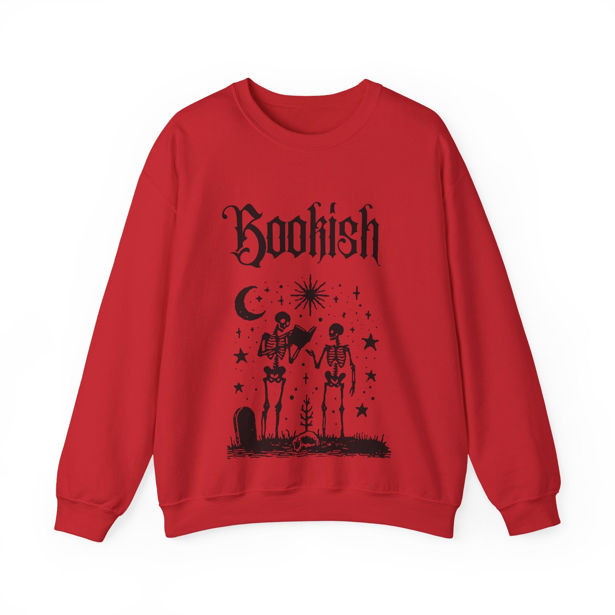 Bookish Crewneck Sweatshirt — "This book is spooktacular" Skeleton Reading Graphic