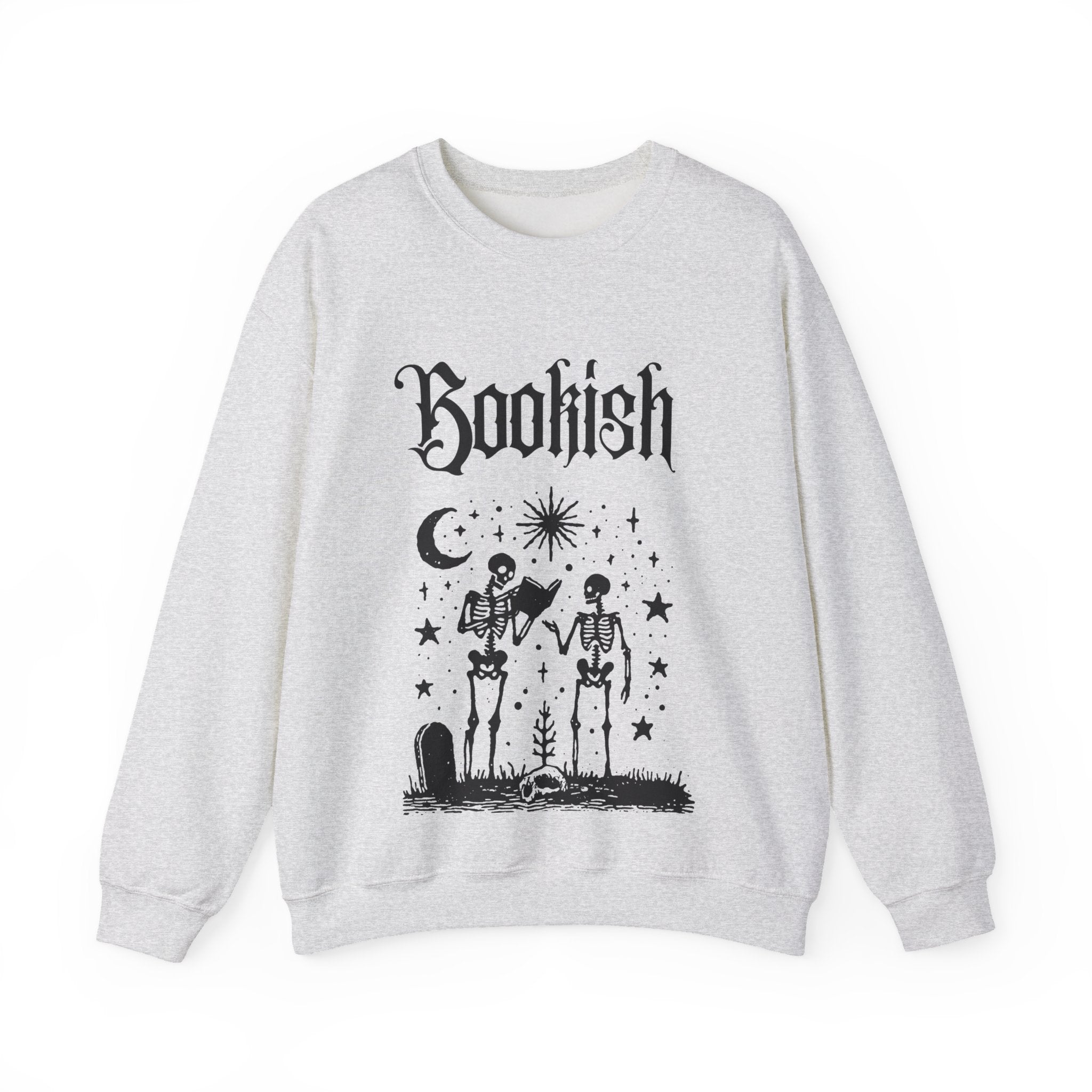 Bookish Crewneck Sweatshirt — "This book is spooktacular" Skeleton Reading Graphic