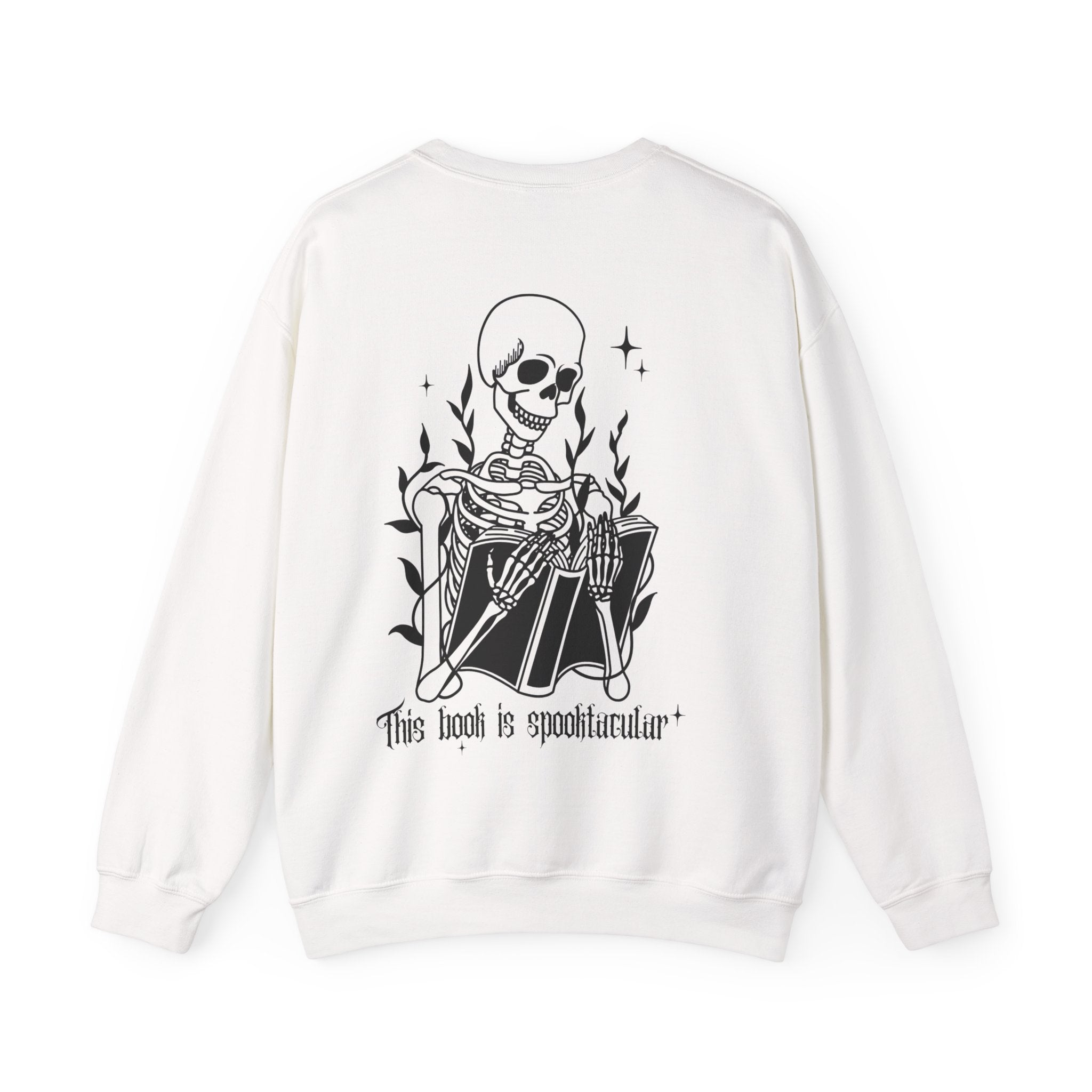 Bookish Crewneck Sweatshirt — "This book is spooktacular" Skeleton Reading Graphic