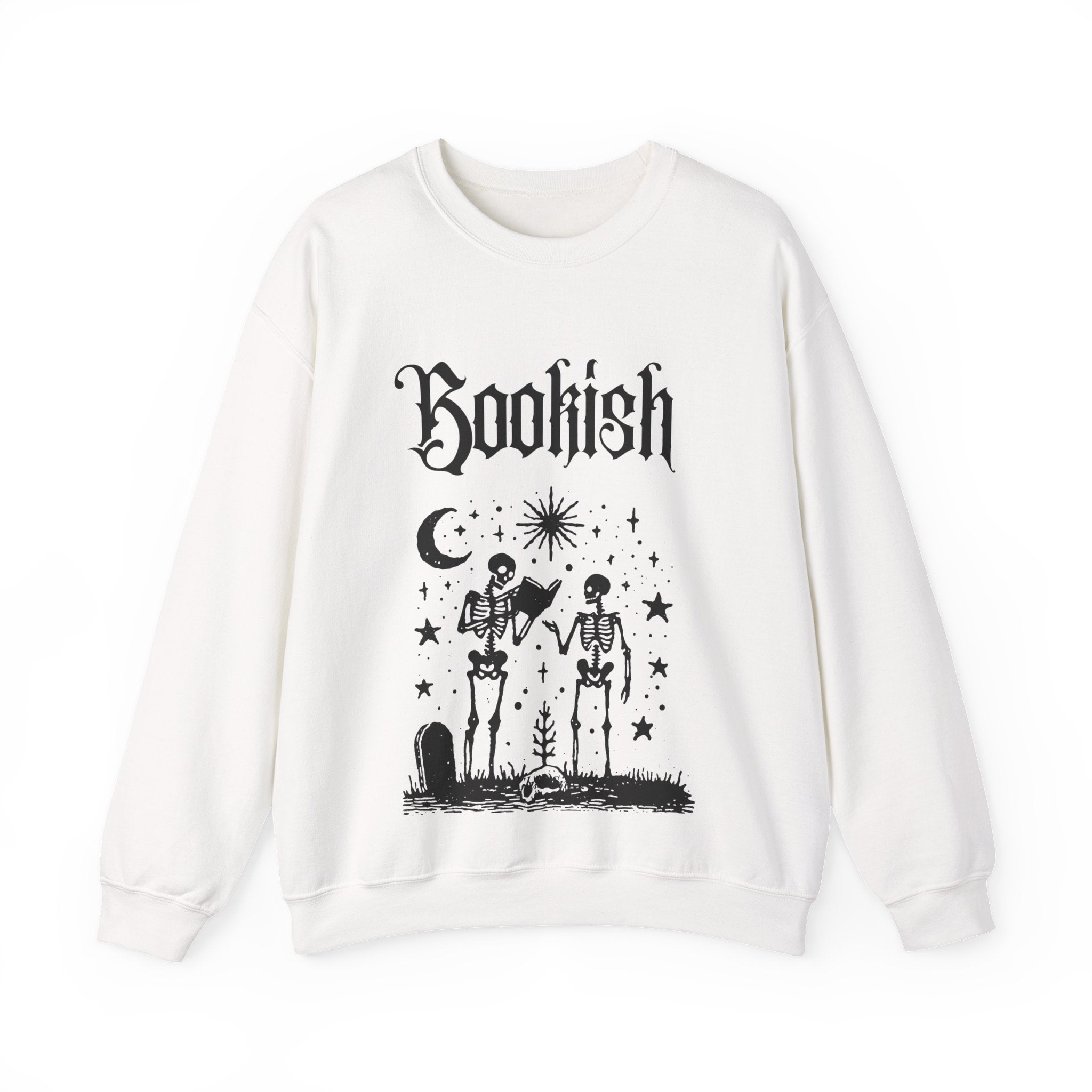 Bookish Crewneck Sweatshirt — "This book is spooktacular" Skeleton Reading Graphic