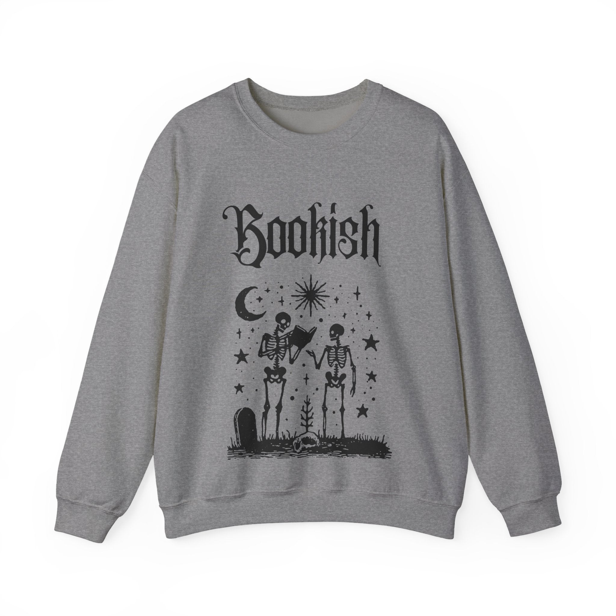 Bookish Crewneck Sweatshirt — "This book is spooktacular" Skeleton Reading Graphic