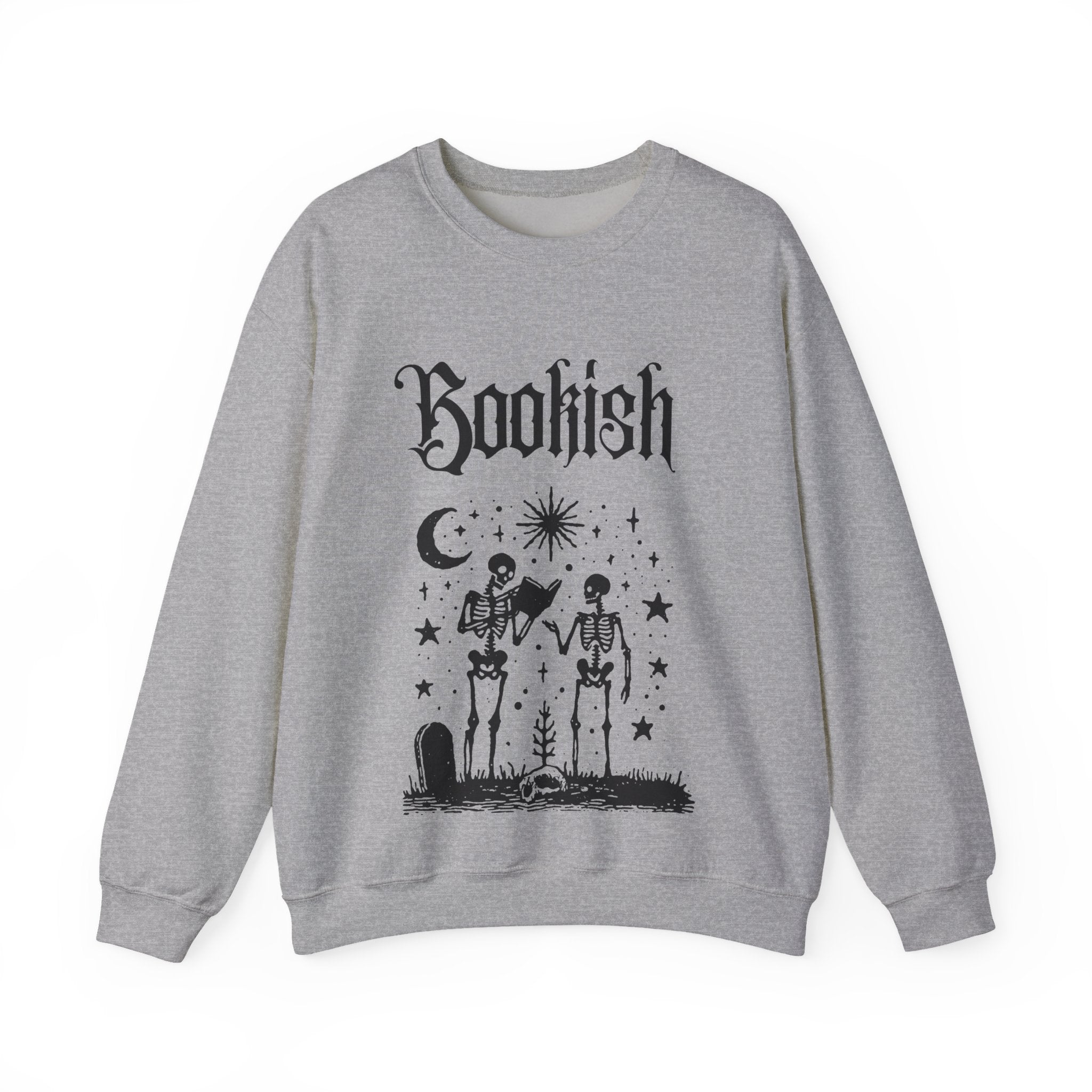 Bookish Crewneck Sweatshirt — "This book is spooktacular" Skeleton Reading Graphic